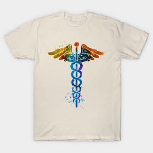 Caduceus Medical Symbol Watercolor Art T-Shirt